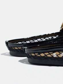 Große Größen Sandalen mit Strass-Dekor, schwarze Sandalen mit quadratischer Zehenpartie, vielseitig einsetzbare, atmungsaktive Mesh-Sommersandalen, Neuheit 2026 - Schwarz - Übersicht 9