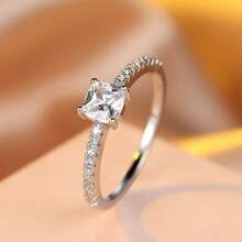 Elegant Luxury Copper Engagement Ring, Inlaid With Synthetic Cubic Zirconia, Silver Color Women's Ring, Suitable For Daily And Wedding Occasions, Gift For Friends - Cubic Zirconia Ring - View 9