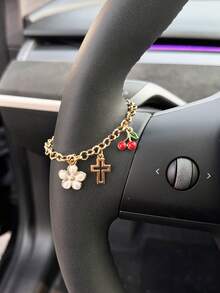 1件甜樱桃合金花朵十字汽车方向盘装饰链女式内饰装饰产品 - A - 查看 6