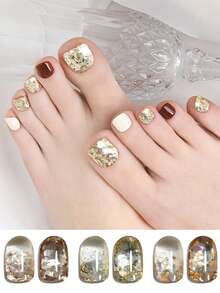 RS NAIL RSNAIL 炫彩亮片凝胶指甲油，金色闪粉凝胶，高密度超闪亮，爆裂大亮片渐变半永久可卸UV/LED美甲美足美甲设计，适用于沙龙和居家DIY，闪耀视觉效果，适合节日假期 - 彩色 - 查看 8