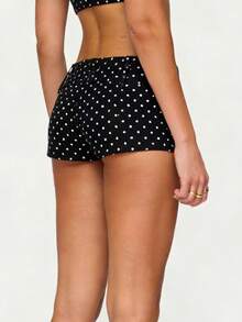 Women Summer Slim Fit Shorts Fashionable Dot Print Low Waist Mini Shorts For Beach Daily Wear - Black - View 6
