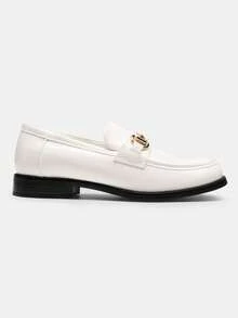 Women Loafers Metal Horsebit Flats Slip On Commuting Dressy Casual Business Work Office Chunky Low Heel Loafers Shoes - 白色 - 查看 11
