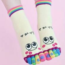 3pairs // Cartoon Print Toe Socks // Colorful Five-Toe Sports Running Socks // Women's Polyester Knit Fabric // Cute Cartoon Split-Toe Socks! ! - Nhiều màu khác nhau -- 3 đôi - Xem 6