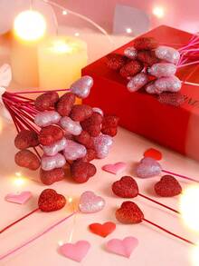 6支/20支心形人造花，情人节人造花卉，闪亮爱心，非常适合客厅、卧室、公寓和酒店装饰，餐桌中心装饰，适合婚礼、约会、情人节、周年纪念日、订婚、母亲节派对礼物。 - 彩色 - 查看 3