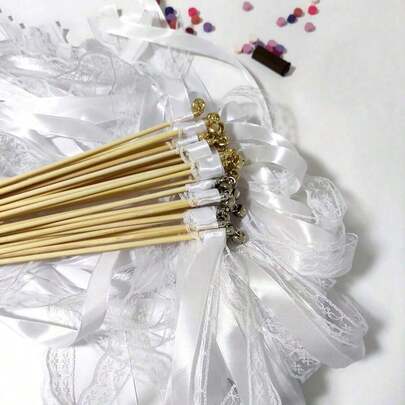 10/20/50pcs White Ribbon Magic Wands, Fairy Wands With Lace, Bells, Suitable For Wedding, Party, Celebration