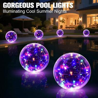 (Multicolor)Solar Floating Pool LED Lights,14" Inflatable Warm White LED Pool LightsThat Float,Waterproof LP68And Auto ON/Off Inflatable For Swimming Pools Party, Wedding, ChristmasDecorations Outdoor Ornaments
