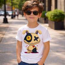 Set Of 2 Children's T-Shirts With Dinosaur And Bear Prints, 100% Cotton, Boys' Sizes 0 To 16, Lightweight And Cool - 白色/白色 - 查看 3