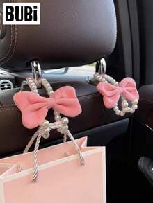 4/2/1pc Car Hooks Bow Pearl Cute Decors Back Seat Hanger Headrest Storage Organizer Accessories For Handbag Coat Bag Clothes Universal SUV RV Truck Stuff