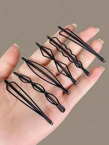 20个黑色几何发夹，简约黑色水钻，椭圆形、菱形、三角形侧刘海发夹，隐形发夹，适用于马尾辫、发髻、编发，直发/卷发/波浪发造型套装，美发工具套装 - 彩色 - 查看 7