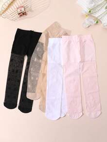 4 Pairs Baby Girls' Sweet Cute Jacquard Breathable Tights, Infant Anti-Snag Anti-Mosquito Dance Stockings, Spring/Summer - Multicolor - View 5