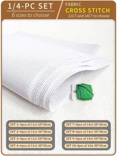 1pc Or 4pcs White Handmade DIY Cross Stitch Fabric, Thick Fabric With Even Stitches For Smooth Finish, Available In 11CT And 14CT, 6 Different Sizes Suitable For Kids And Adults Cross Stitch Crafts