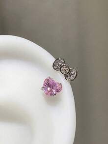 Cute Bowknot Heart 316L Stainless Steel Annular Ear Bone Nail Fashion Delicate Zirconia Earring For Girl Y2K Punk Jewelry - Multicolor - View 1