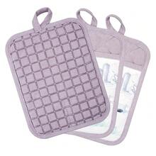 Pot Holders Set Of 3 Silicone Printing Non Slip Heat Resistant, Yarm-Dyed Hot Pads Cotton Home Kitchen CooFKing Barbecue Microwave Women Men Machine Washable BBQ Grilling. (Purple Potholders),Purple5 - Purple5 - 查看 8