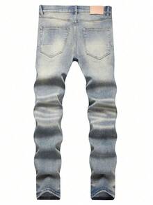 Vaqueros Retro de Calidad Superior para Hombres con Estilo Streetwear, Pantalones Slim Tapered con Efecto Whisker de  Urbanas, Denim Vintage Confortable y Adaptable - Gris - Ver 3