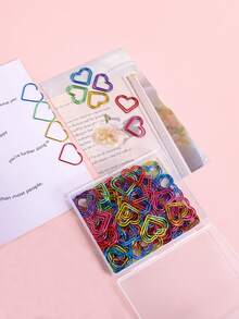 100pcs/Box Heart-Shaped Water Drop Metal Clips, Creative Office Desktop Paper Storage Metal Clips, Stylish Study Supplies, Valentine's Day Card Decorations - Sets - View 8