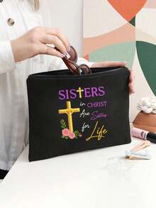 Regali per sorelle, regali di compleanno per sorelle, nuore, sorelle maggiori, regali di laurea e Natale per la migliore amica, sorella minore, una sorella in Cristo è una sorella per la vita. Borsa cosmetica da viaggio di grande capacità per articoli da toeletta, borsa per il fai-da-te per il trucco, perfetta per viaggi, camere da letto, vacanze, pendolarismo quotidiano, ufficio o scuola, regalo per famiglia, amici, medici, infermieri e persone care, perfetta per borse trucco di Natale e Ringraziamento - Multicolore - Visualizzare 5