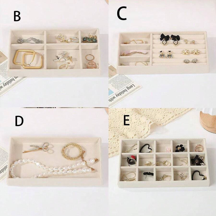 1/5个米色首饰托盘，空首饰托盘，戒指项链收纳托盘，长方形首饰整理盒，首饰展示托盘，抽屉分隔收纳托盘，小物件收纳整理盒，可堆叠首饰收纳托盘，多功能首饰展示盘，耳环戒指项链手镯收纳托盘，卧室梳妆台收纳托盘，首饰展示整理盒