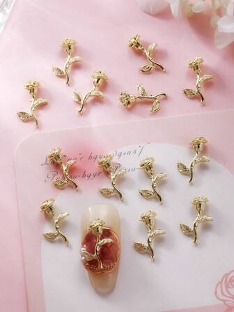 20件装合金郁金香美甲装饰品，日式INS玫瑰形金属水钻，情人节金色极简花朵装饰套装，Y2K风格美甲金属水钻，女士DIY美甲装饰品，美甲饰品，美甲用品，美甲宝石