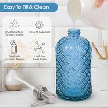 Gem-Patterned Glass Soap Dispenser With Rust Proof Stainless Steel Pump-13 Oz Liquid Hand Soap Dispenser For Kitchen & Bathroom,Great For Lotions, Essential Oil, Liquid Soaps-Blue - Biru permata - View 3