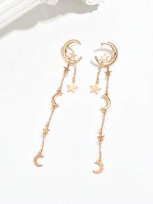 1 Pair New Creative Ramadan Crescent Moon Tassel Earrings, Fashionable Casual Minimalist Elegant Personalized, Suitable For Spring/Summer - Yellow Gold - View 3