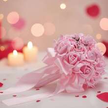 Wedding Bouquet Rhinestone Artificial Bridal Flower Bouquets With Ribbons Wedding Photo Booth Props Wedding Decorations - Pink - View 7