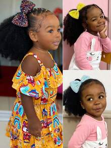  1pc Synthetic Natural Black Hair With Bow Clip Kids Exploding Curl Ponytails For Halloween & Daily Wear - Black - View 5