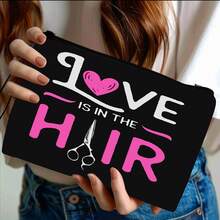 1 pieza Organizador de maquillaje de San Valentín con estampado lindo en negro, bolsa de cosméticos portátil para viajes, bolsa de maquillaje de gran capacidad para mujeres, bolsa de almacenamiento de productos de cuidado de la piel para llevar en la mano, adecuada para lápiz labial, cosméticos y cuidado de la piel, excelente para vacaciones, fiestas y uso diario - Negro - Ver 8