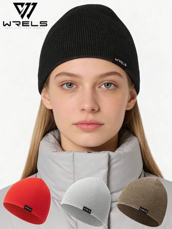  WRELS 1 szt. Stylowa i minimalistyczna wełniana czapka dzianinowa, gruba ciepła czapka z nausznikami, unisexowa, jednokolorowa czapka dzianinowa, sportowa czapka outdoorowa