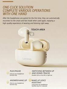 Lenovo EA110 Wireless Bluetooth Earbuds, 5.4 Smart Touch Control Headphones, Super Long Battery Life, Auto Pairing, Lightweight Waterproof Design, Compatible With IOS And Android, Suitable For Sports And Fitness