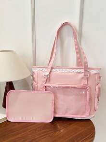 1 Peça Bolsa de Ombro Estilo Japonês Kawaii para Meninas, com Laço de Pérola e Acabamento em Renda para um Visual Elegante, Decoração Transparente Adequada para Cosplay, Convenções de Anime, Uso Diário Casual, Alça Destacável e Ajustável, Bolsa Leve para Estudantes, Design Fofo e Estiloso para Mulheres, Adequada para Compras, Reuniões, Exibição de Mercadorias de Anime, Viagens, Uso Estudantil, Etc.