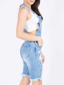 Y2K Distressed Denim Overalls - Adjustable Straps & Oversized Pockets W/ Asymmetric Rips Ripped| Edgy Streetwear Jumpsuit Casual  For Women - Light Blue - View 4