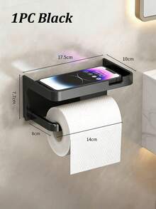 Wall Mounted Bathroom Storage Rack/Toilet Paper Holder, No Drilling Bathroom Organizer Rack With Shelf, Matte Black Wall Mounted Toilet Paper Holder Fits Extra Large Rolls, Self-Adhesive Toilet Paper Holder For Bathroom, Washroom, Kitchen, RV - Multicolor - View 12