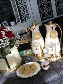 2件套开斋节咖啡茶装饰品（带流苏，不含挂绳），优雅金色亚克力开斋节挂饰，适用于开斋节派对咖啡茶装饰，带白色流苏的亚克力咖啡茶吊坠，开斋节茶吊坠，开斋节和斋月装饰品，个性化阿拉伯书法茶/咖啡标签，伊斯兰礼物，斋月礼物，斋月祝福装饰，斋月祈祷 - Eid 金色 - 查看 7