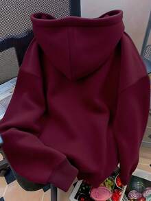 Sudaderas de Mujer Sudadera casual de mujer con capucha, color rosa, estampado de fresas y lazo, versátil y cómoda - Burdeos - Ver 2