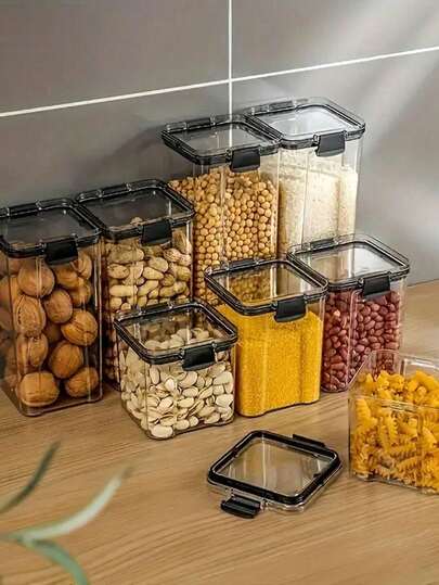 1 Set Airtight Food Storage Jars, Large Capacity Sealed Containers With Lids For Pasta, Candy, Plastic Airtight Moisture-Proof Canisters, Ideal For Kitchen, Pantry Organization, Great For Ramadan/Eid Gatherings, Suitable For Storing Grains, Rice, Pasta, Tea, Nuts, Coffee, Crescent Moon Design, Suitable As Ramadan Festival Home Decor, Multi-Purpose For Drawer And Countertop Organization