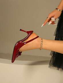 Elegant Sexy High Heel Sandals With Bowknot, Pointed Toe, Stiletto Heel, Suitable For Summer Commuting, Nightclub, Party, Wedding, Outdoor, Women Fashion Pumps In Red, Black, White Colors - 勃根地-2 - 查看 5