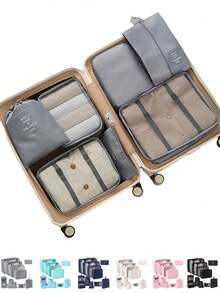 9pcs Portable Travel Organizer Bag Set - Easily Organize Your Clothes, Shoes And Underwear - Perfect For Suitcase And Travel Bag Packing. Slogan Pattern Travel Organizer Bags, Portable, Includes Shoe Bag, Suitable For School, College Dorm, Bedroom Decor, Student & Teacher Dorm Essentials. Organizer Bags, Clothes Storage, Travel Packing Set, Travel Essentials, Back To School Supplies. ,Travel Essential Bag - Multicolor - View 3