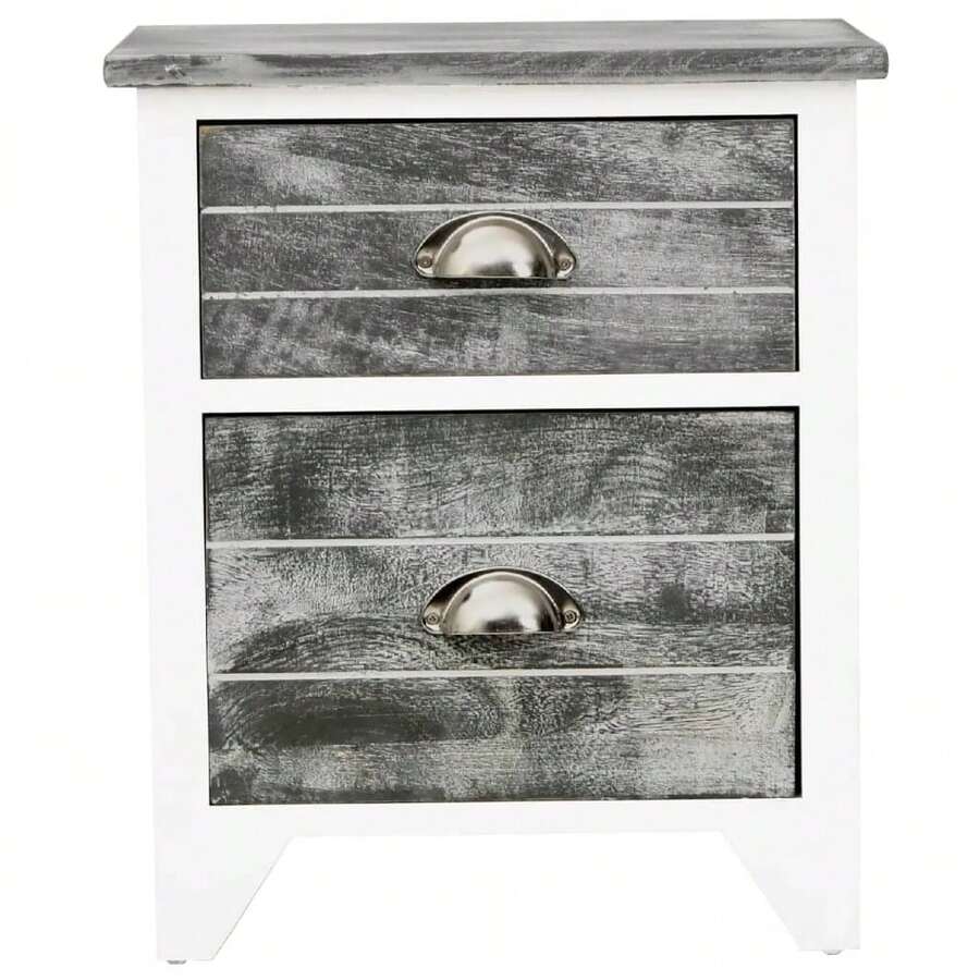 vidaXL Nachttisch Grau und Weiß 38x28x45 cm Paulowniaholz - Grau - Übersicht 1