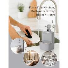 INGOFIN Ceramic Soap Dispenser With Sponge Holder - 2-In-1 Kitchen Refillable Hand Dish Soap Bottle & Sponge Caddy Set For Kitchen Sink And Bathroom, Blue-Grey - BlueGrey - View 8