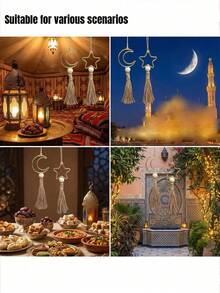 Eid Al-Fitr Metall Stern & Halbmond Anhänger, Heimdekoration, Hängende Verzierung mit Jutequaste - Feiertags-Heimdekoration, Muttertagsgeschenk, Eid Al-Adha Geschenk, Ramadan Geschenk, Geburtstagsgeschenk, Neujahrgeschenk, Ostergeschenk - Verschiedenfarbig - Übersicht 5