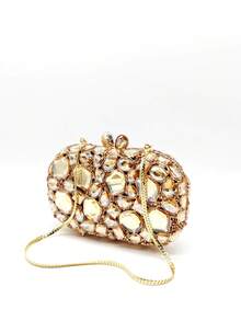 Luxurious Gold Crystal Clutch Purses Lady Blingbling Stones Minaudiere Purses Party Dinner Rhinestone Handbags Crystal Evening Bags For Women Wedding Bride&Prom - Gold - View 3