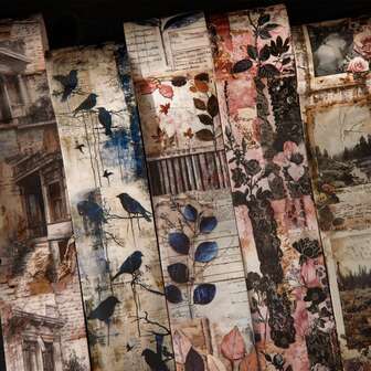 45mm*2M Cinta adhesiva vintage con notas en inglés, diseños estéticos y versátiles para scrapbooking, suministros creativos con patrones minimalistas de flores, plantas, pájaros y hojas para diarios, cuadernos, manualidades, pegatinas decorativas, cintas DIY, útiles escolares y de oficina