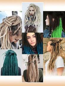 24英寸双头脏辫接发，5股手工黑色合成DE脏辫接发，纤细0.6厘米宽，雷鬼嬉皮风柔软脏辫造型，女士适用 - 彩色 - 查看 9