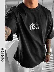 GRDR Áo thun nam tay ngắn cổ tròn in họa tiết kiểu Mỹ, thoải mái và thời trang. - màu đen - Xem 1
