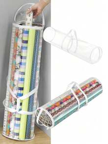 Transparent Gift Packaging Storage Bag, Made Of PVC Material, With Handle, Convenient Cylindrical Container, Transparent Christmas And New Year Gift Packaging Organizer Bag - Half Black - View 5