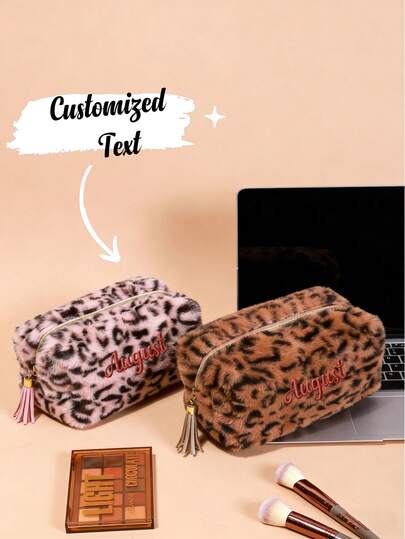 One Embroidered Custom Large-Capacity Leopard Print Makeup Bag - Vintage Cosmetic Organizer With Tassel Details, Polyester Travel Toiletry Bag, Women's Only, Makeup Brush Holder And Toiletries Organizer, Mixed Colors, Makeup Travel Bag, Toiletries Organizer