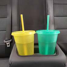 TendenciaVasos Reutilizables Plástico 500ml Con Tapa Y Popote, 20pcsCalidad premium - Amarillo - Ver 2