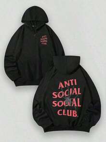 Aged Washed Cotton Crew Neck 280g Double-Sided Printing Men's Hoodie With Soft And Breathable Fabric Presenting A Spider Pattern And Text ANTl SOCIAL SOCIAL CLUB SouljaConcertHalloweenGothicVintageStreetwear Graphic009-AB Essentials Hoodie Hoodie Women Sweatshirts Women Hoodies Men's Hoodie Sweatshirts Men Essentials Fear - màu đen - Xem 1