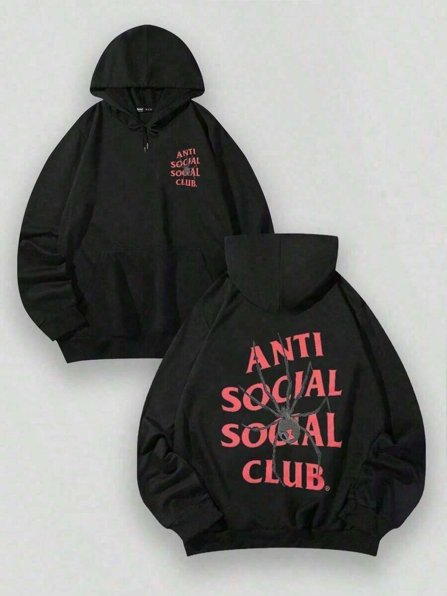 Aged Washed Cotton Crew Neck 280g Double-Sided Printing Men's Hoodie With Soft And Breathable Fabric Presenting A Spider Pattern And Text ANTl SOCIAL SOCIAL CLUB SouljaConcertHalloweenGothicVintageStreetwear Graphic009-AB Essentials Hoodie Hoodie Women Sweatshirts Women Hoodies Men's Hoodie Sweatshirts Men Essentials Fear - màu đen - Xem 1