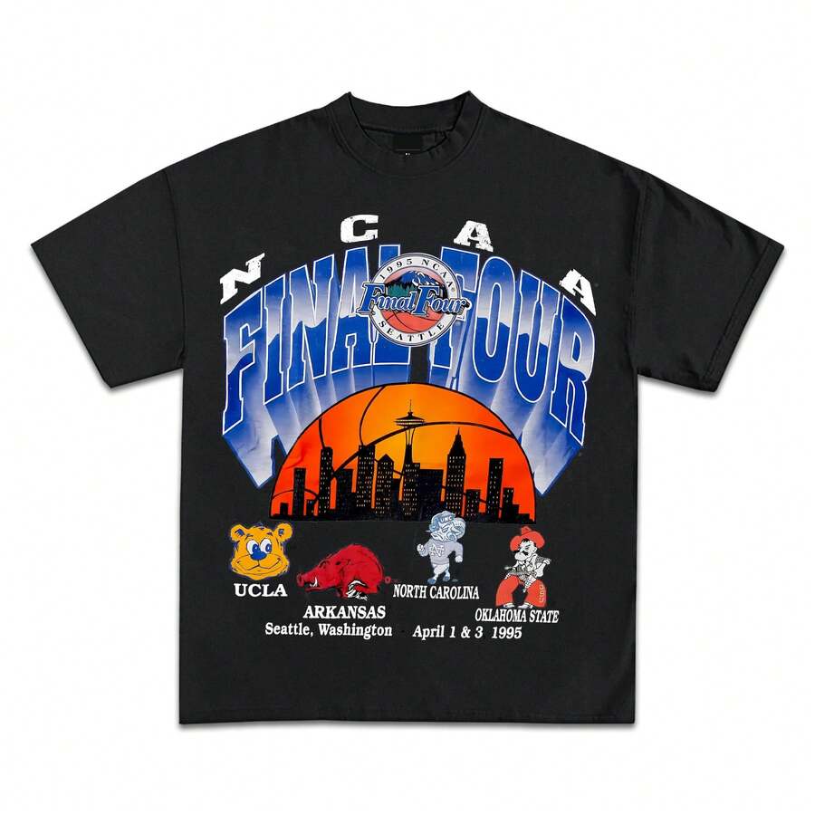 NCAA Final Four Seattle Skyline 1995 Vintage Graphic T-Shirt Collection _ Basketball Streetwear Y2K _ Premium Quality Shirt - 黑色 - 查看 1